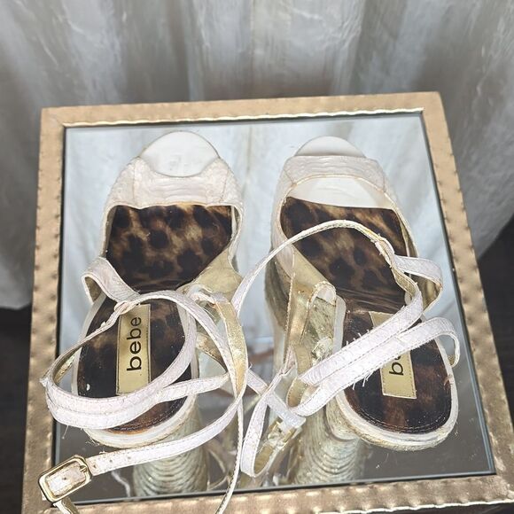 Bebe Avery White Leather Wedge Sandal - Picture 11 of 15